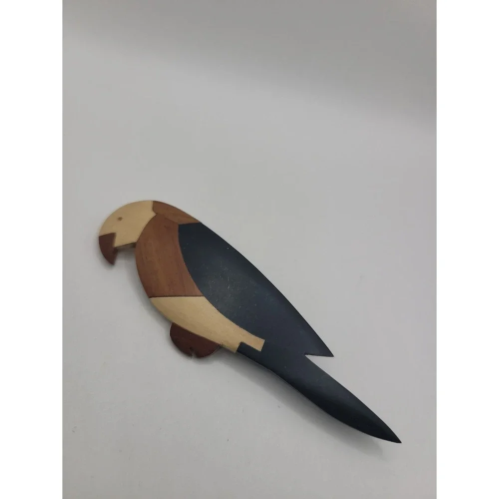 Toucan Bird Brooch Black Brown Cream Inlay Style Tropical Statement Pin